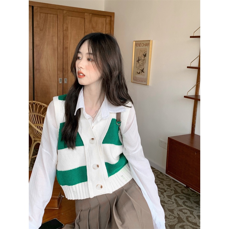 Áo cardigan NZN dệt kim không tay dáng rộng kẻ sọc phối màu phong cách Hàn Quốc thời trang mùa hè