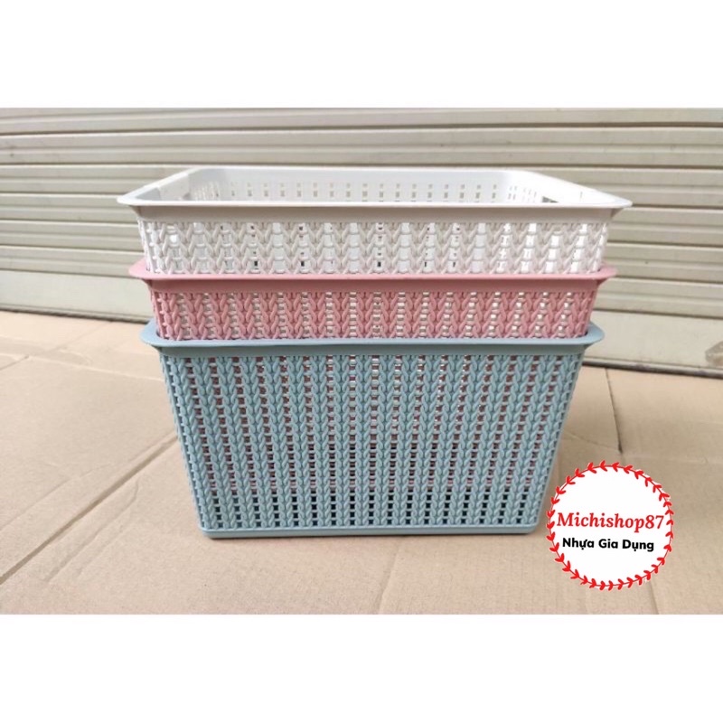 Rổ đan mây nhựa đựng đồ đa năng Việt Nhật, Giỏ đan đựng dụng cụ nhà bếp, quần áo gọn gàng, ngăn nắp - MS3415