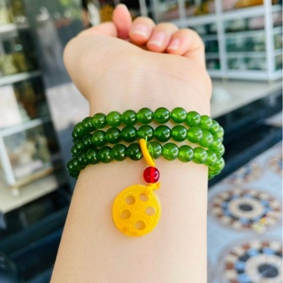 Vòng tay chuỗi hạt quấn ba vòng màu xanh bích mix charm h0.phách