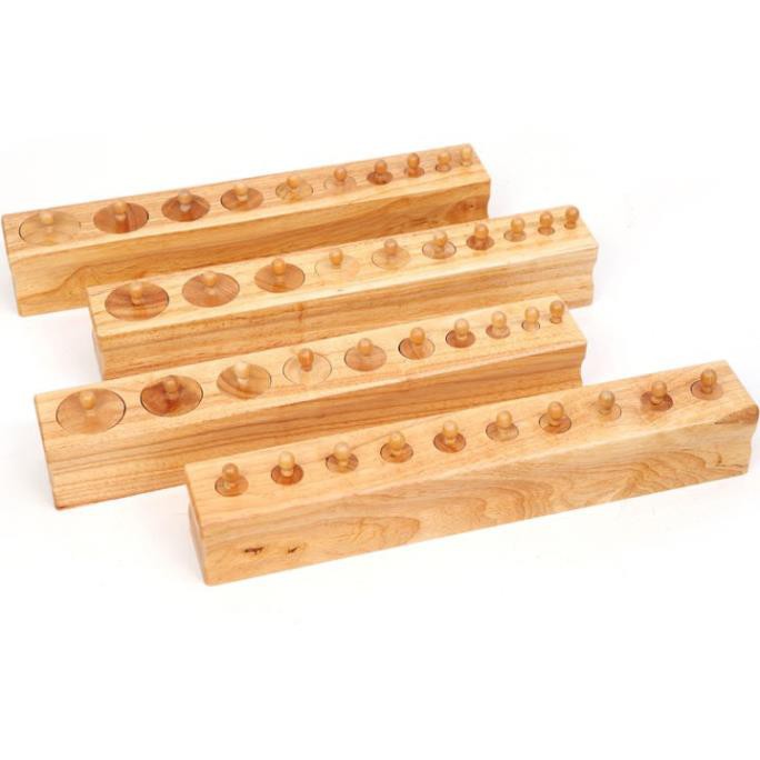 Bộ hình trụ có núm loại to chuẩn KNOBBED CYLINDERS - Giáo cụ Montessori