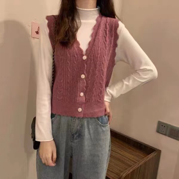 SUXI Áo Len Không Tay Màu Sắc Đơn Giản Thời Trang Thu Đông Cho Nữ