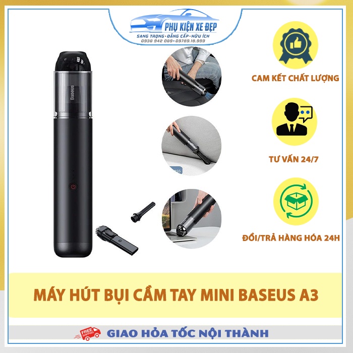 Máy hút bụi mini cầm tay trên ô tô ⚡HÀNG CAO CẤP⚡ Baseus A3 Car Vacuum Cleaner | Pin sạc 8000mAh | Công suất 135W