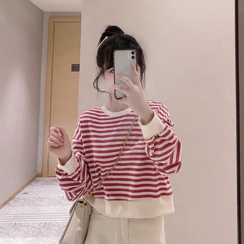 Bộ quần áo Sweater dáng rộng kẻ sọc trẻ trung phong cách Hàn Quốc❥Quần áo bé gái