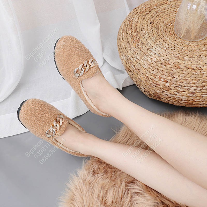 Giày lười bệt nữ với lông giữ nhiệt phù hợp mùa thu, đông, xuân | BigBuy360 - bigbuy360.vn