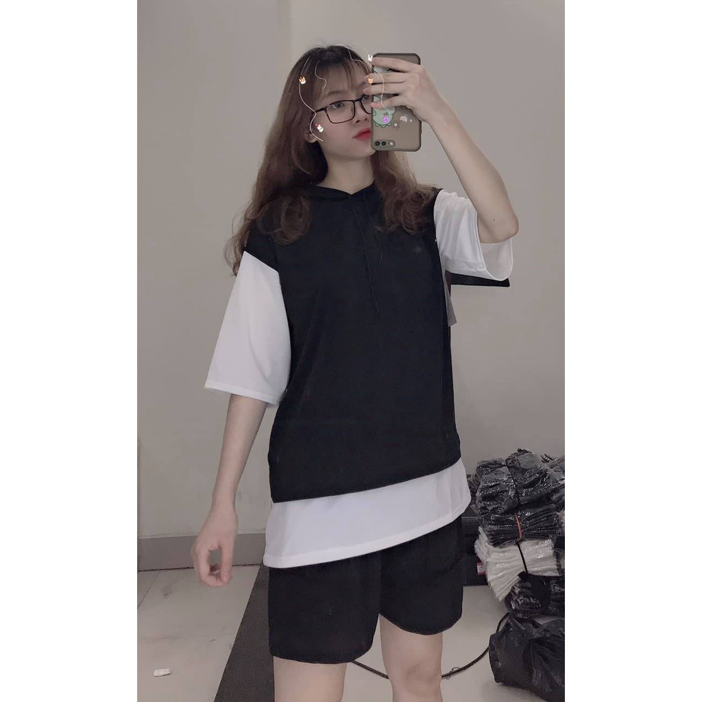 Set áo thun liền có mũ kèm quần đùi short túi hộp cá tính , trẻ trung cực hot  Xưởng Sỉ Nguyễn Hoa