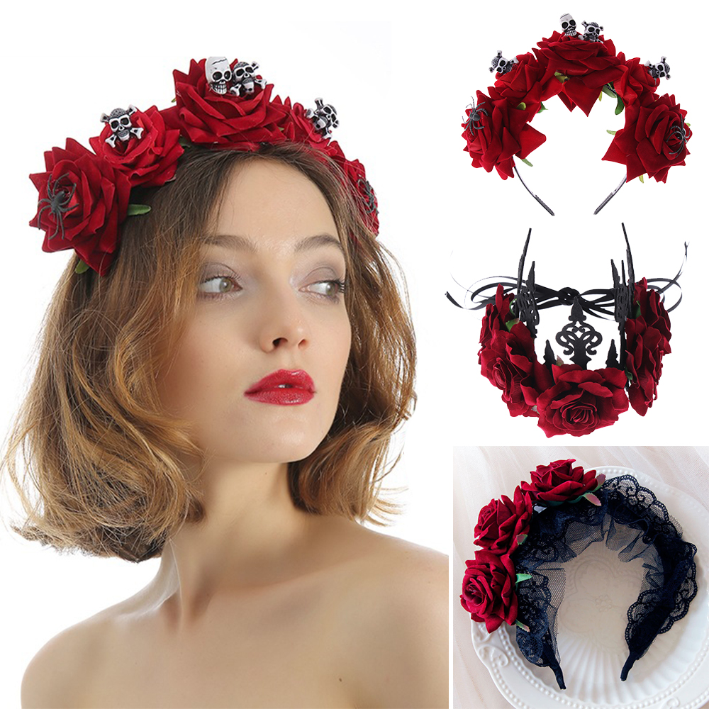 Vòng Hoa Hồng Đỏ Đội Đầu Phong Cách Gothic Hóa Trang Cho Nữ Trong Tiệc Cưới/Halloween