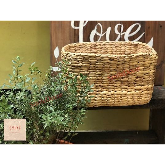 Khay đựng đồ đa năng đan lục bình hình chữ nhật Smile Decor phong cách Hàn - Rectangle Hyacinth Basket