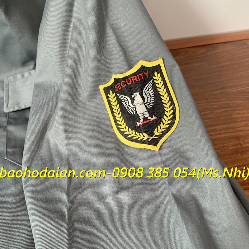 Áo bảo vệ tay dài màu xám kèm logo vải kaki 65/35 thấm hút mồ hôi