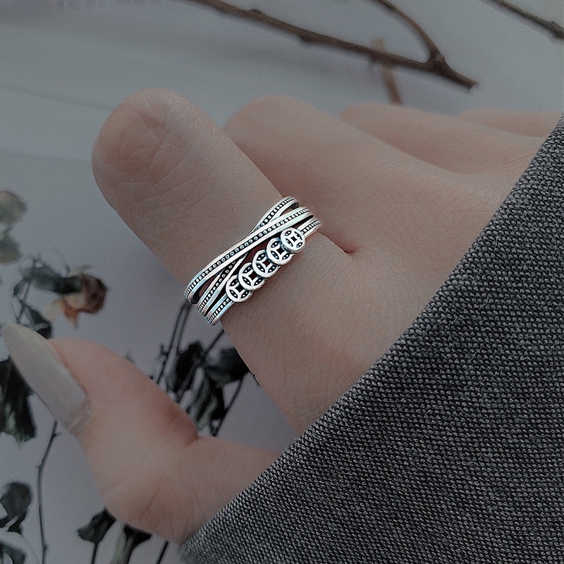 Nhẫn hở RINHOO bằng đồng mạ bạc phong cách cá chép nhiều kiểu tùy chọn