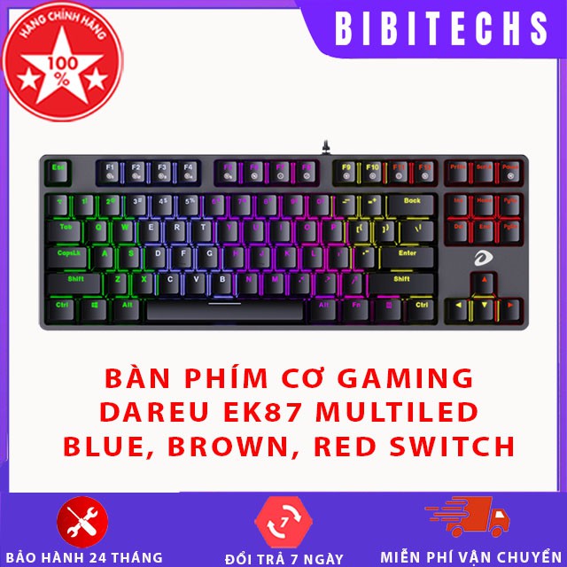 Bàn phím cơ máy tính Dareu EK87 MultiLed ❤️FREESHIP❤️ Led Rainbow 7 màu, keycap ABS double shot siêu bền - BiBitechs