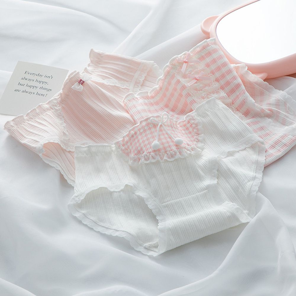Quần lót vải cotton kẻ sọc đính nơ thoáng khí phong cách Hàn Quốc thoải mái dành cho nữ