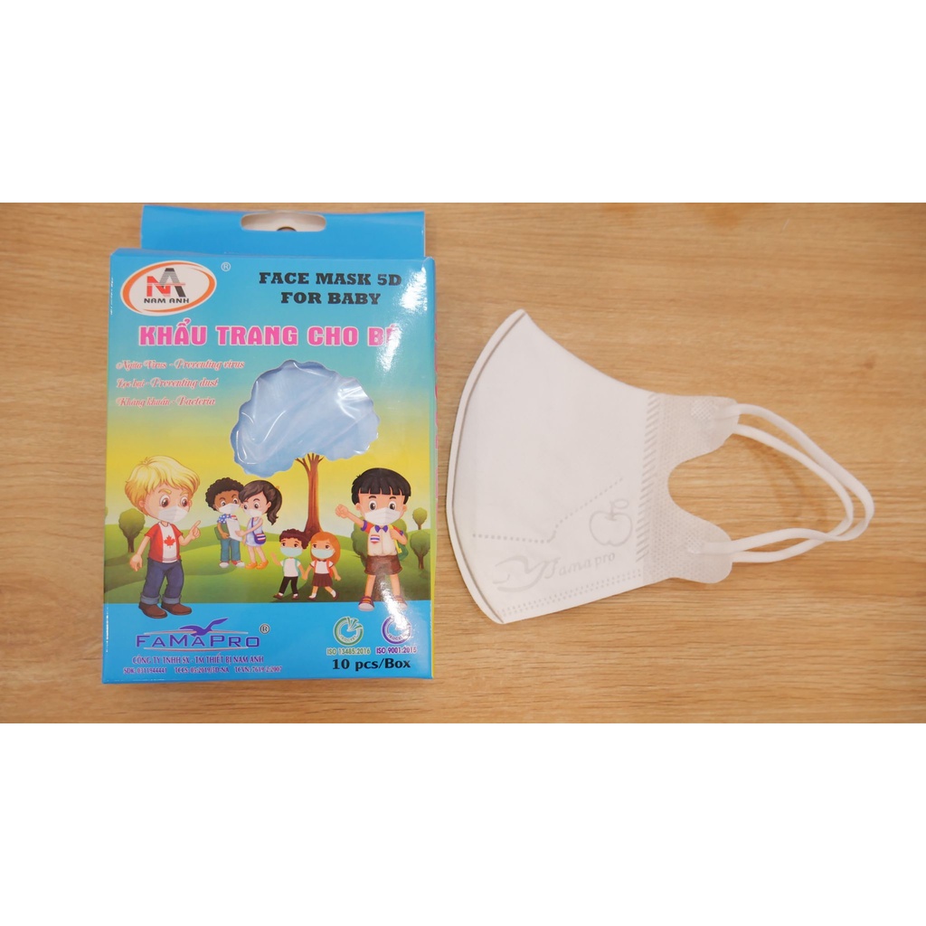 Combo 10c Khẩu trang 5D sơ sinh, trẻ em Famapro họa tiết dễ thương quai vải, quai thun