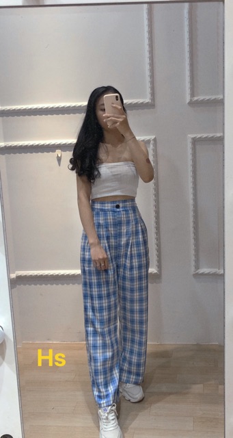 Quần Ống Rộng Dáng Suông Kẻ Ca rô - Quần Culottes Cạp Cao Có Cúc Siêu Hack Dáng-HươngSu (Q058)