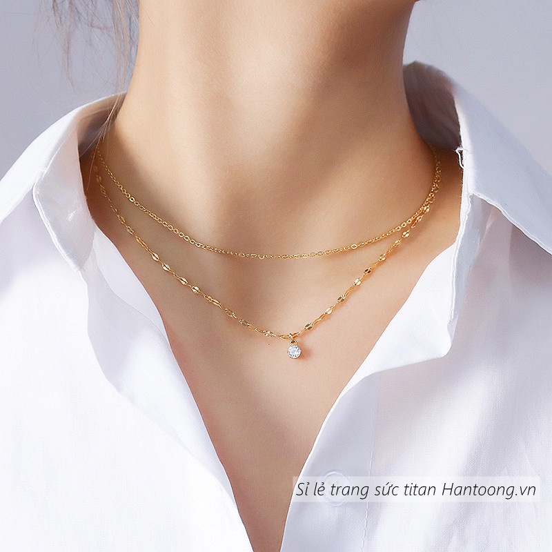 Dây chuyền nữ chất liệu titan không gỉ thiết kế 2 tầng đơn giản phong cách thời trang thanh lịch nhẹ nhàng