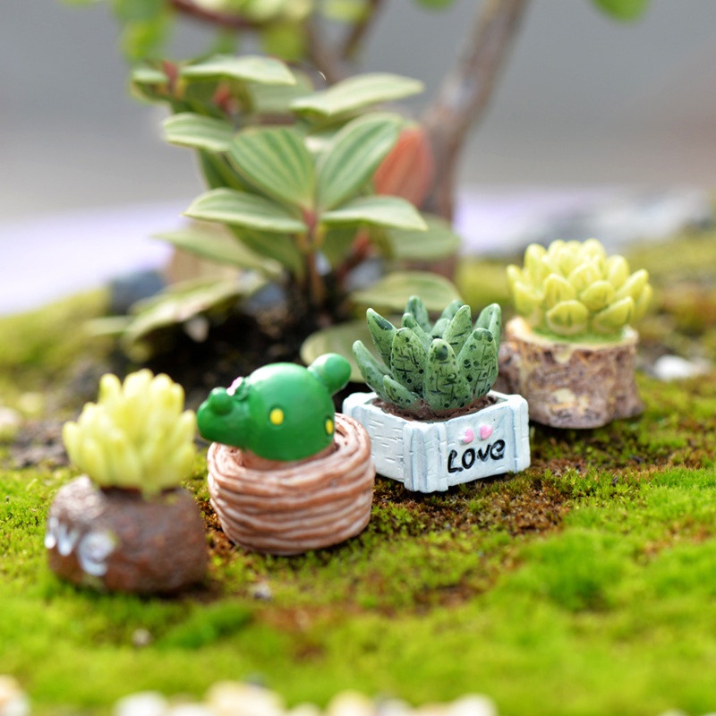 Bộ 4 Mô Hình Chậu Cây Mini Trang Trí Sân Vườn