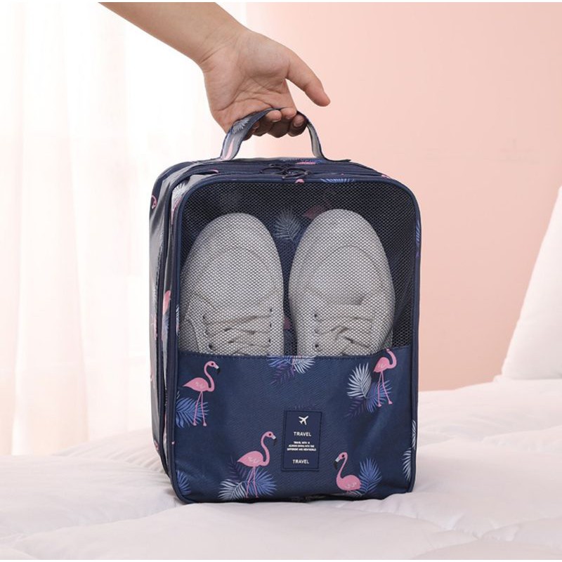 (Hình Thật) Túi đựng giày dép ba ngăn có đai cài tay kéo vali, Túi đựng giày dép đi du lịch