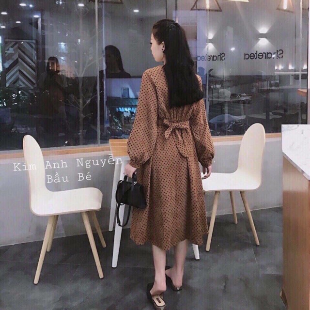 Váy nhung nơ eo