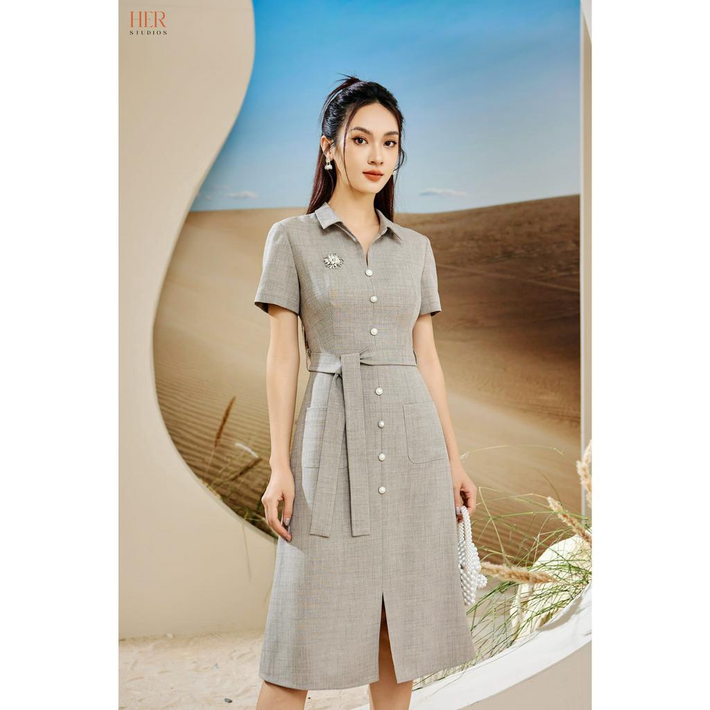 Đầm nữ công sở Her thiết kế sơ mi eo buộc nơ dáng dài