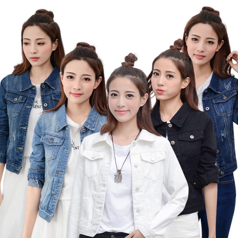 (Mới) Áo khoác jean nữ dài tay màu trắng/đen
