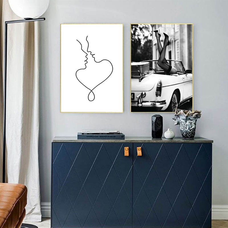 Tranh vải canvas treo tường in hình cô gái màu trắng đen trang trí phòng khách