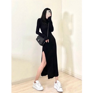 ( ORDER ) Đầm Body Dáng Dài Thun Lạnh Mỏng Xẻ Tà 2 Bên