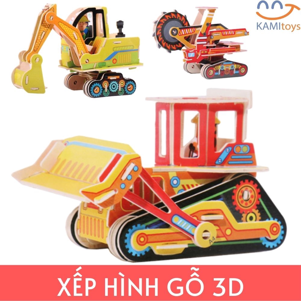 Đồ chơi xếp hình gỗ 3D ❤️ Mô hình Xe có màu❤️ lắp ráp ghép khối giáo dục cho trẻ em bé