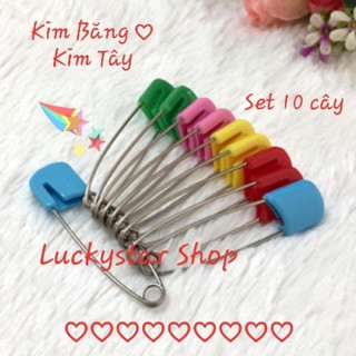 Set 10 cây Kim Băng, Kim Tây đầu bọc nhưa đử màu, size 4 cm, an toàn khi sử dụng, tiện dụng.