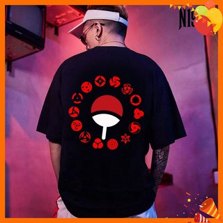 Áo thun in hình NARUTO UCHIHA tay lỡ OVERSIZE UNISEX (2 Màu ĐEN-TRẮNG) - BB STORE