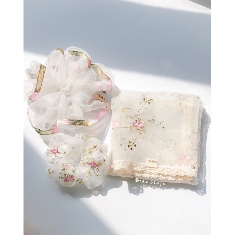 Khăn Bandana Voan Wedding Viền Ren.