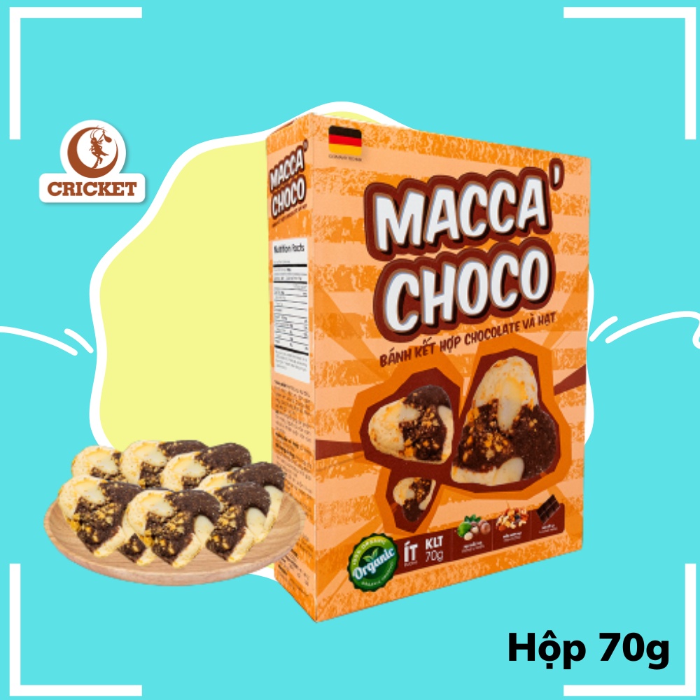 Bánh Cookies Macca Chocolate 70g - Bánh dinh dưỡng ăn vặt healthy thơm ngon giòn rụm, mix hạt dinh dưỡng organic