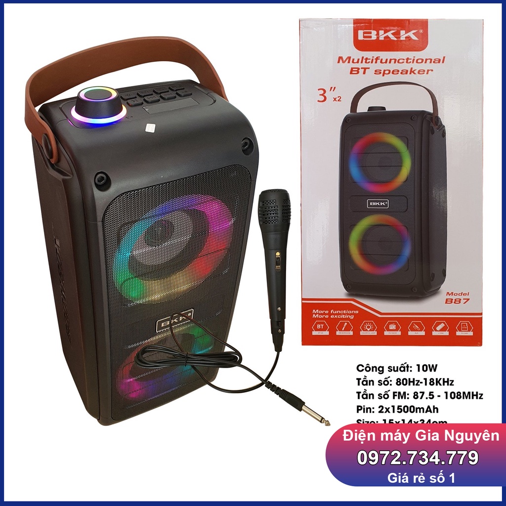 Loa bluetooth Karaoke BKK B87  tiếng Bass siêu trầm, âm thanh to chuẩn có đèn Led nhấp nháy