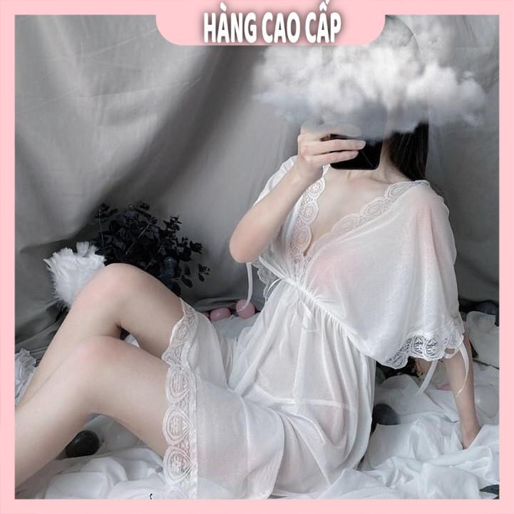 Váy ngủ ren sexy bẹt vai mặc hai kiểu đồ ngủ big size dưới 65kg chất voan thun voanvới màu trắng tinh khôi | BigBuy360 - bigbuy360.vn