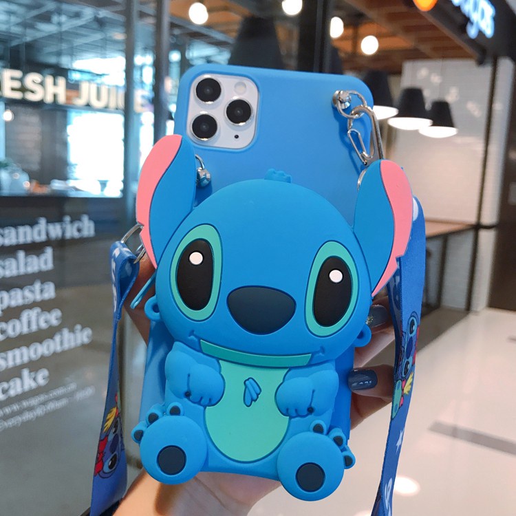 Ốp Điện Thoại Dạng Ví Hình Stitch 3d + Dây Đeo Cho IPhone 13 12 11 Pro Max 6 6s 7 8 Plus Xr Xs Max