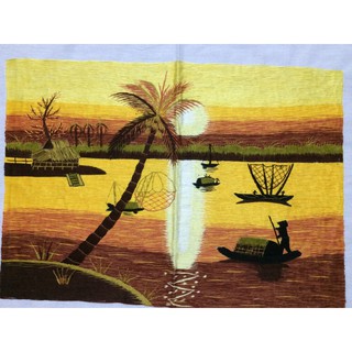 Tranh thêu tay Đồng Quê Kéo Vó (Đỏ) 35 x 50cm DQKV001
