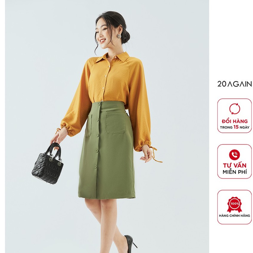 [Mã WABR20A30 giảm 10% đơn 99K] Áo sơ mi nữ dài tay cổ đức 20AGAIN tay bồng buộc dây thiết kế công sở ASA1671