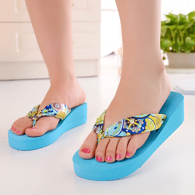 Dép Đế Xuồng Xỏ Ngón Quai Vải Thổ Cẩm Xinh Xắn Đế Xốp Cao 5 Phân Size 36-39 - Hàng Nhập Quảng Châu - Lucky Girl shop