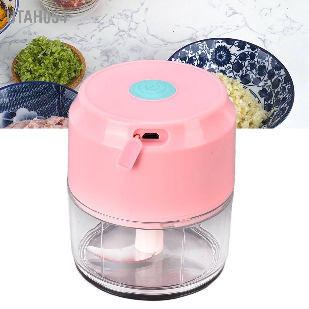 Utah054 Máy xay tỏi mini chạy điện Màu hồng hai lá Sạc USB không dây