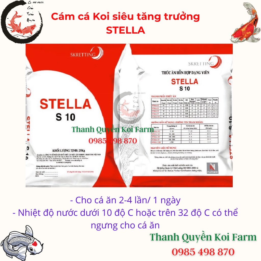 Cám cá koi thức ăn cá koi siêu tăng trưởng Stella S3/S5/S7 - Sản Phẩm Chất Lượng Cao - Giúp Cá Tăng Body Nhanh Chóng.