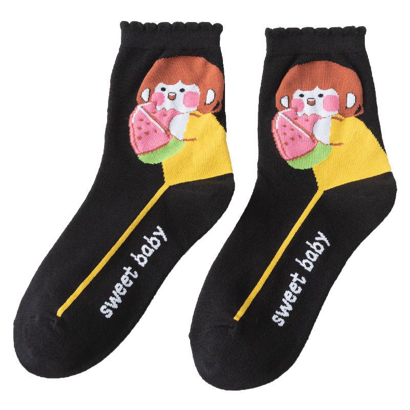 Set 5   tất cổ cao   Đôi Tất Cotton Cổ Cao Màu Đen Thời Trang Thu Đông Phong Cách Nhật Bản Cho Nữ