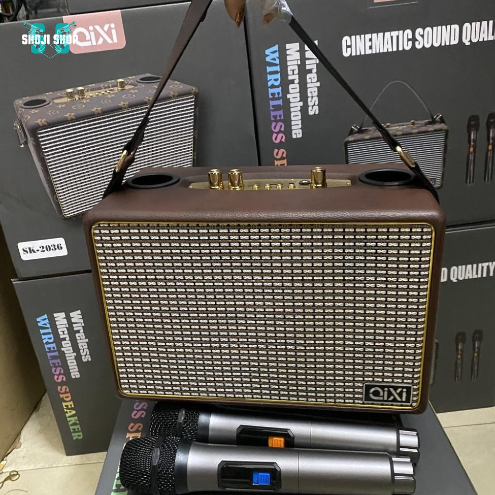 Loa Bluetooth Qixi SK-2036 Kèm 2 Micro Karaoke  Âm Thanh Siêu Đỉnh tích hợp 2 micro Bảo Hành 12 tháng