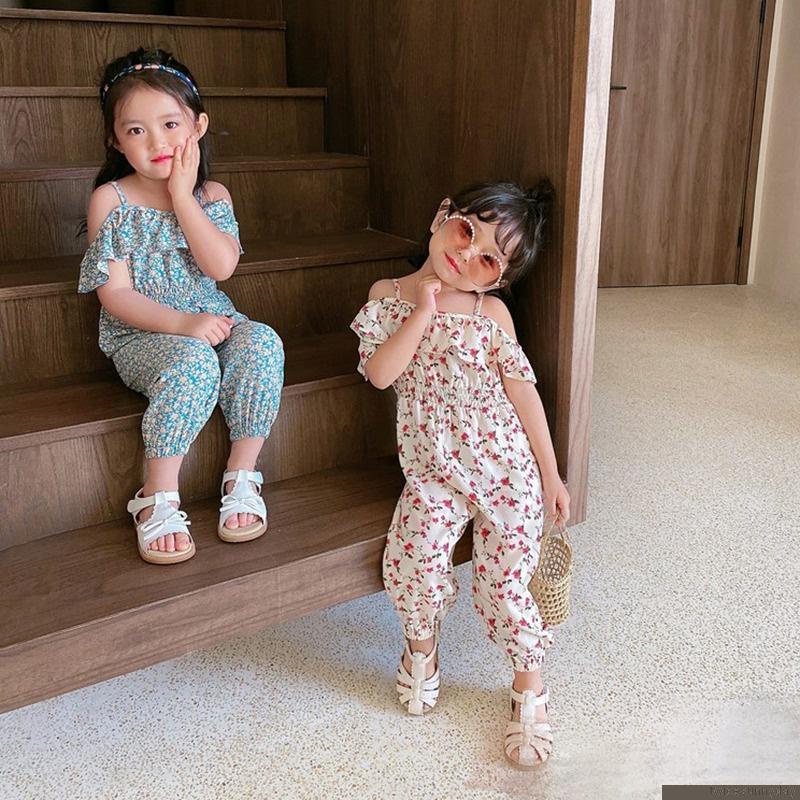 Bộ áo liền quần không tay ống rộng in hoa dễ thương cho bé gái