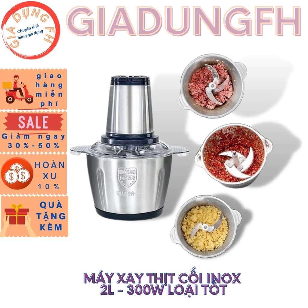 Máy xay thịt cối inox dung tích 2L , máy xay đa năng 4 lưỡi có thể dùng xay hành tỏi, xay tiêu hoặc các loại thực phẩm