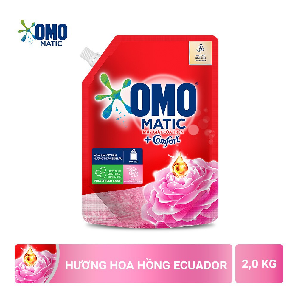 Túi nước giặt OMO Matic giặt máy cửa trên hương hoa hồng Ecuador 2kg