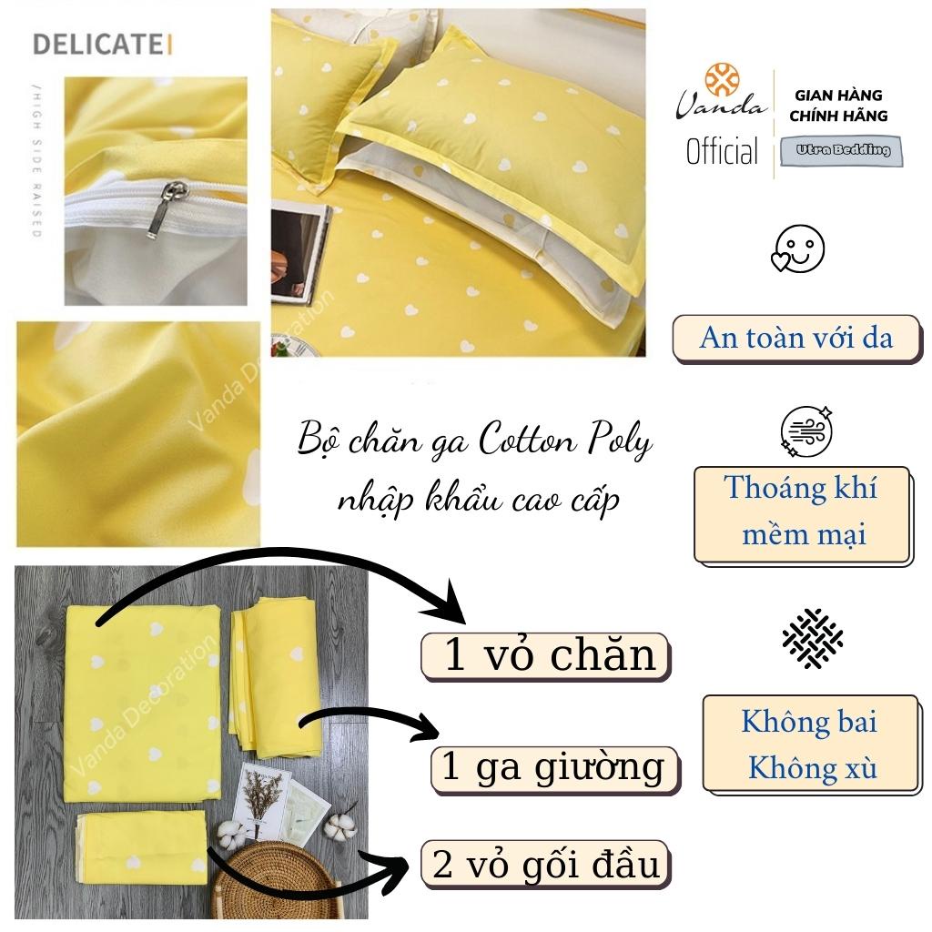 Bộ chăn ga gối Cotton Poly Vanda nhập khẩu họa tiết Trái tim Miễn Phí bo chun drap giường