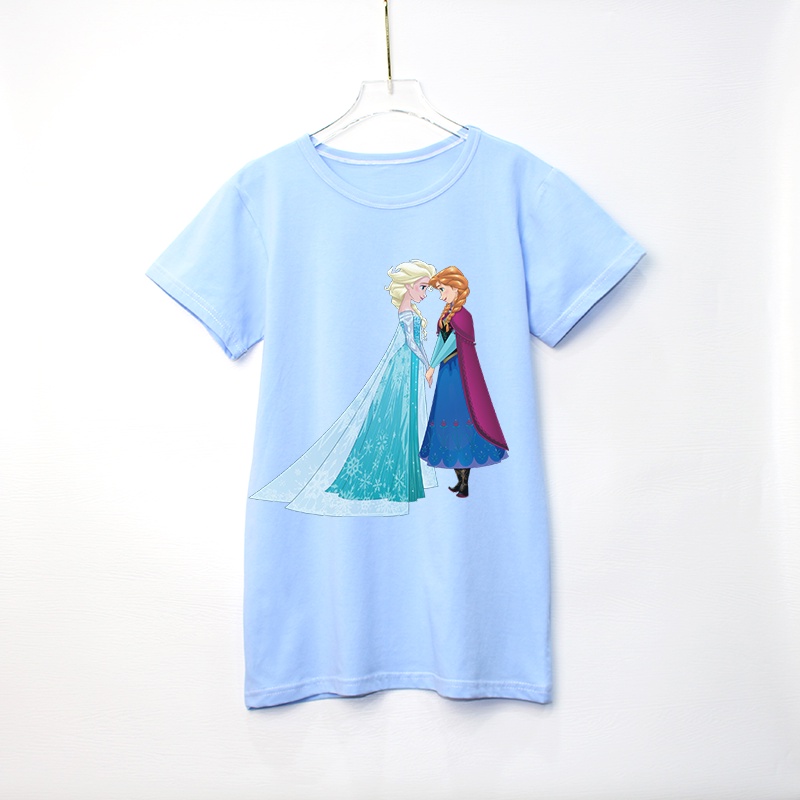 Đầm thun 100% cotton họa tiết hoạt hình công chúa băng giá xinh xắn cho bé gái