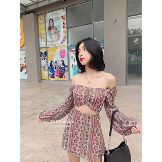 Đầm mini A tay phồng - trễ vai