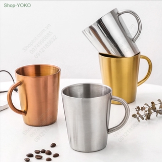 Ly-Cốc uống trà cà phê bằng inox 304 loại 2 lớp 300ml có tay cầm, cách nhiệt và giữ nhiệt tốt