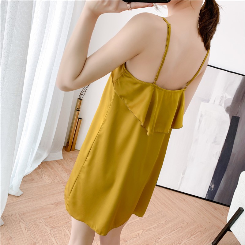 Váy ngủ lụa trơn cổ vịt nhiều màu