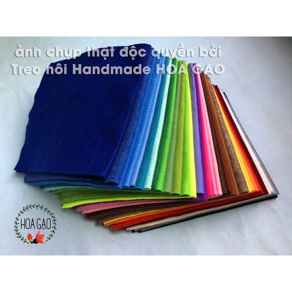 Set vải nỉ mềm làm đồ handmade, vải dạ màu combo 30 tấm nhiều màu khổ 22 cm