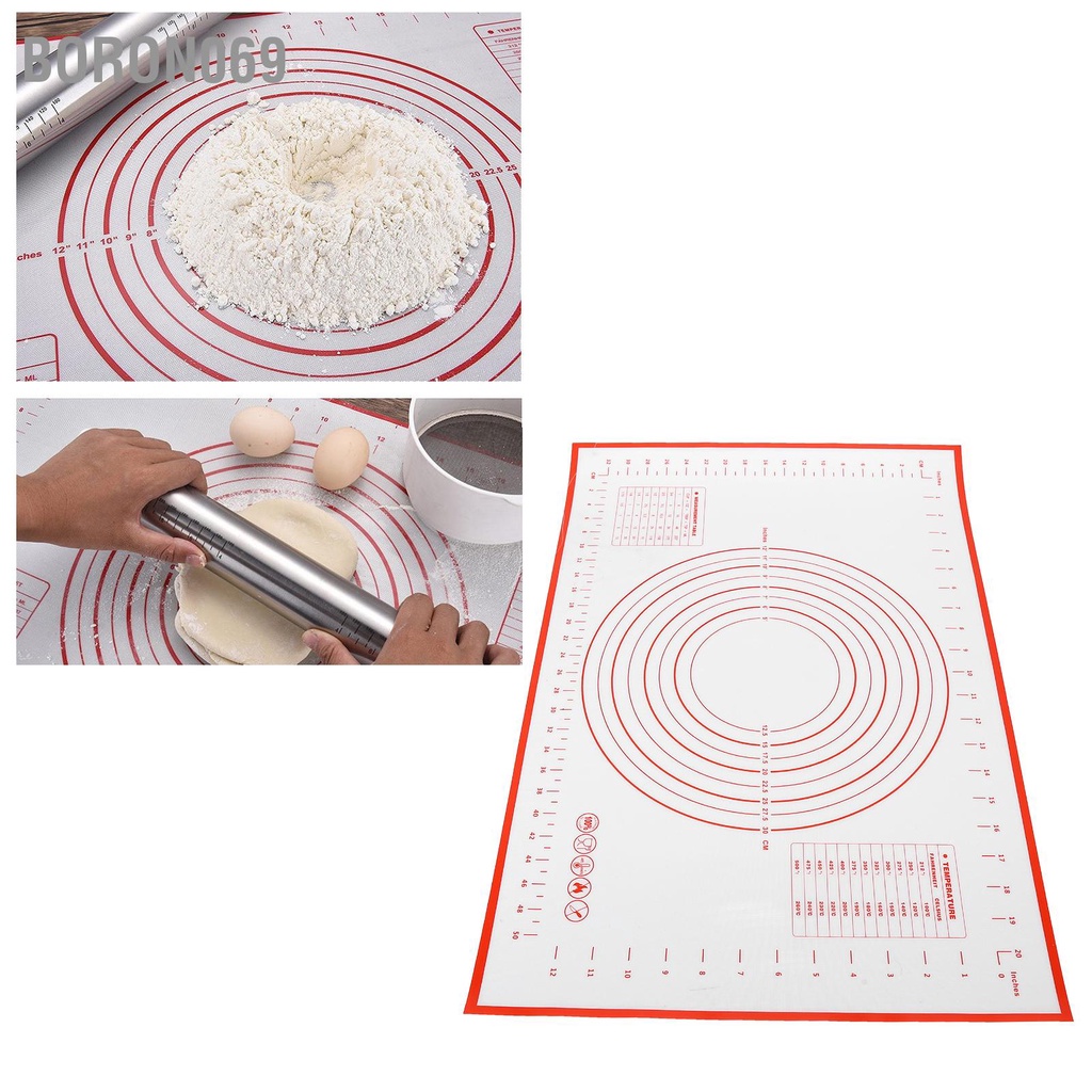 Boron069 Tấm lót làm bánh bằng silicon Bộ đếm có thể tái sử dụng Cuộn Mat Bột cán ngọt với phép đo cho Pizza lớp vỏ